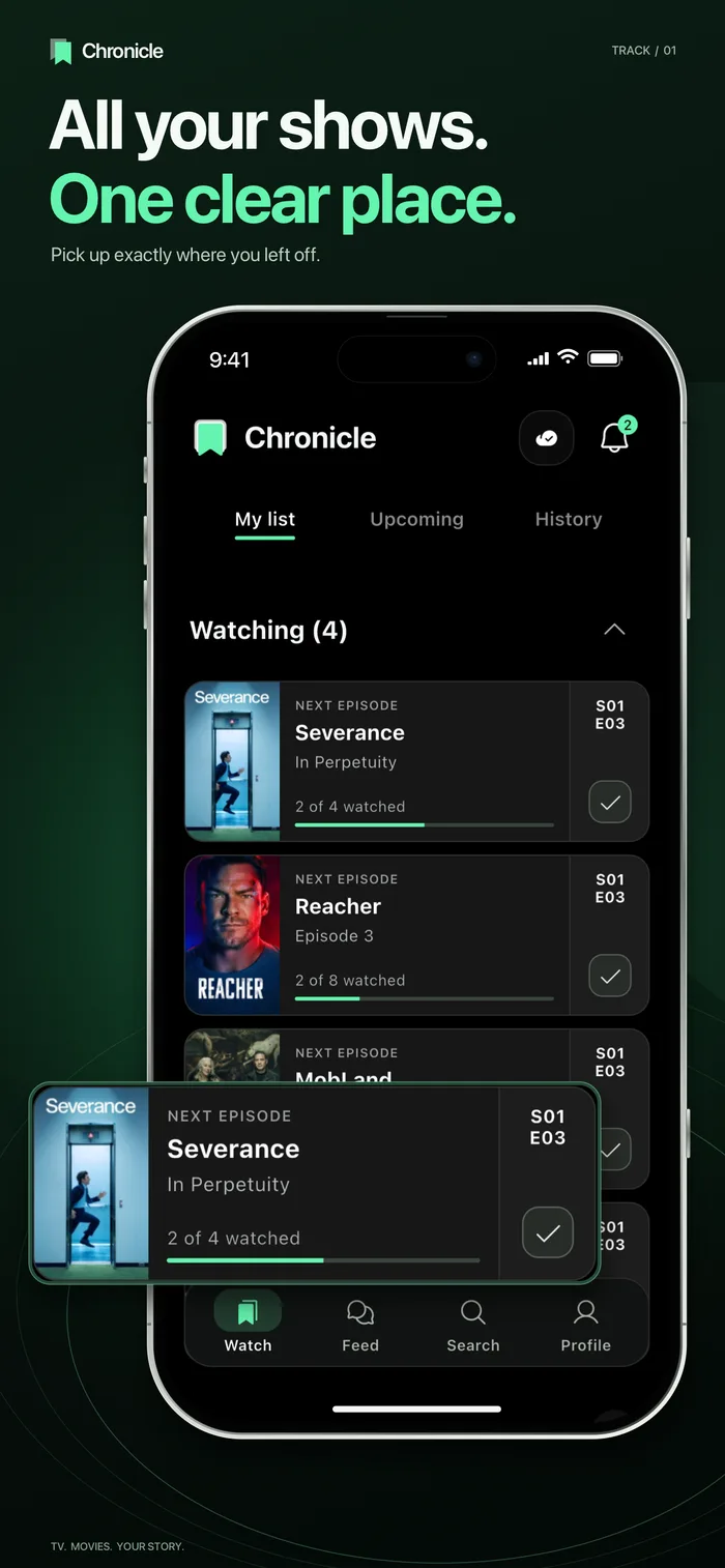 Chronicle watchlist — all your shows in one clear place