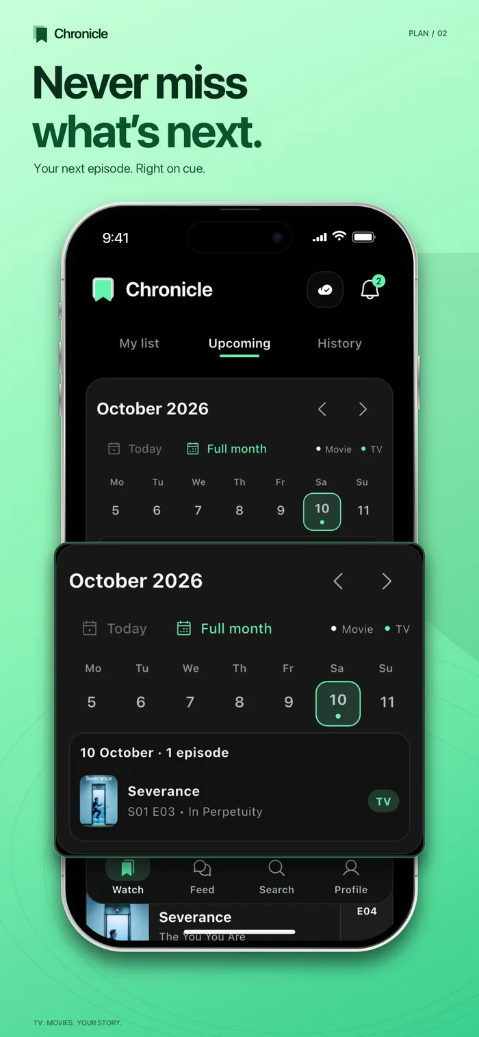 Chronicle upcoming calendar — keep track of the next episode