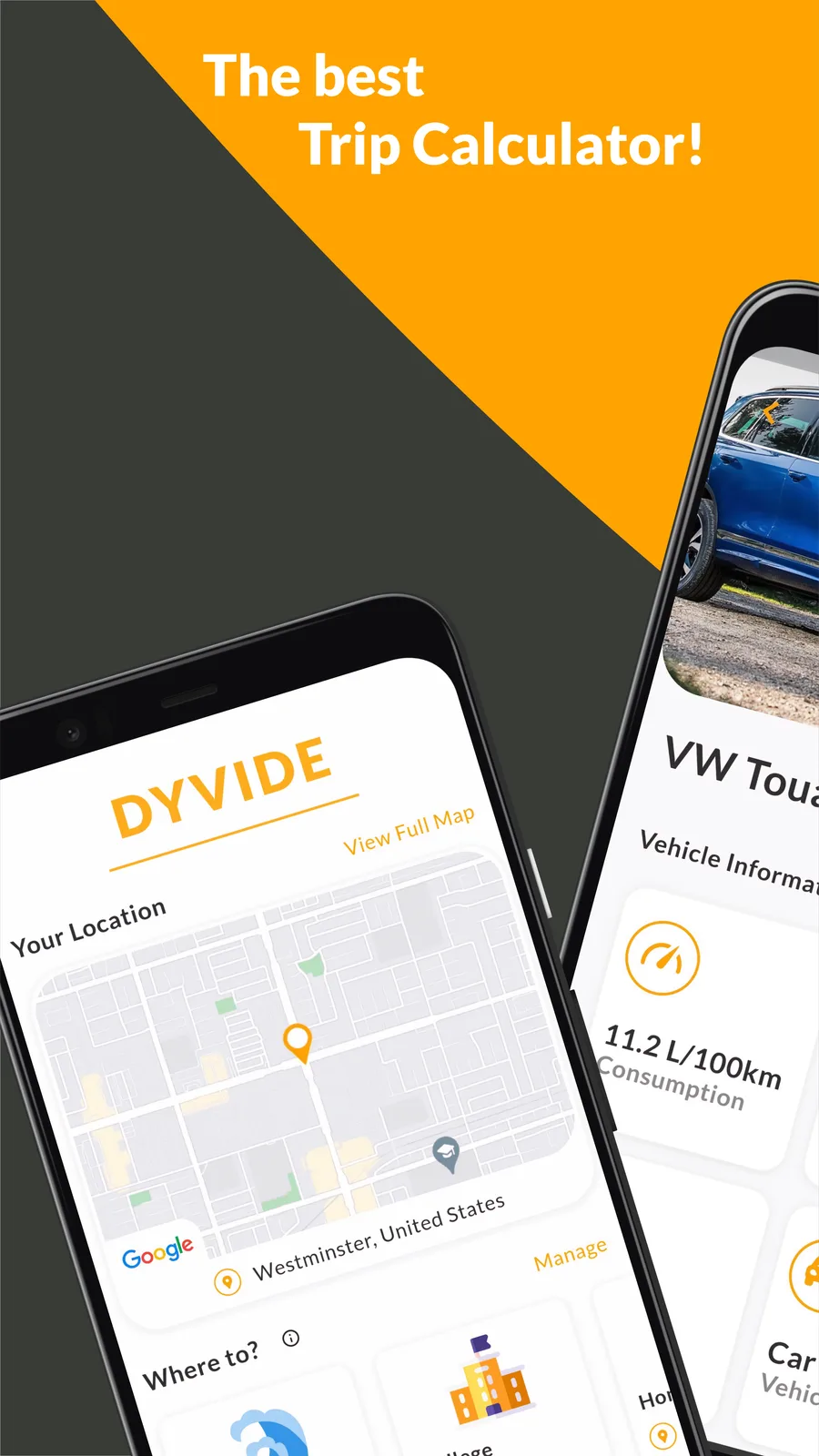 Dyvide home dashboard and vehicle-aware trip planning