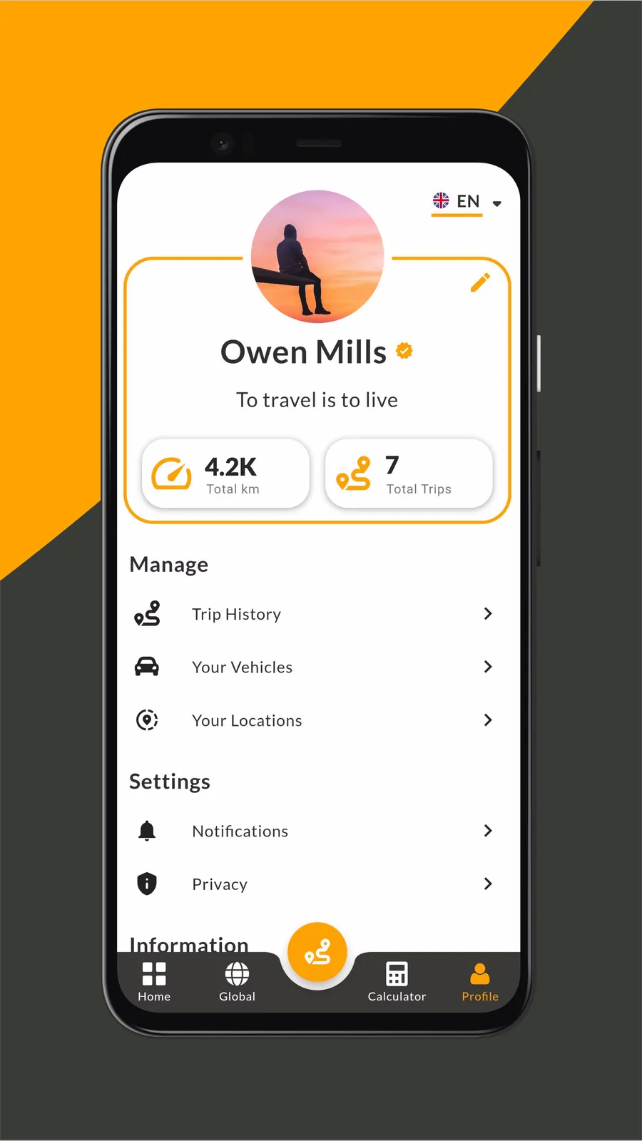 Dyvide profile, trip history, and saved vehicles